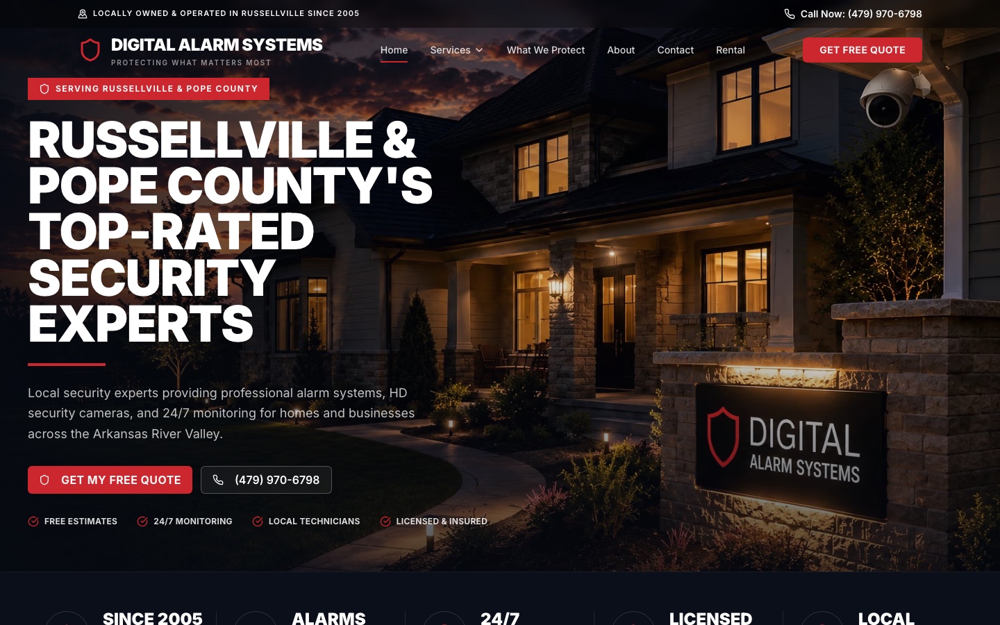 The Digital Alarm Systems website homepage