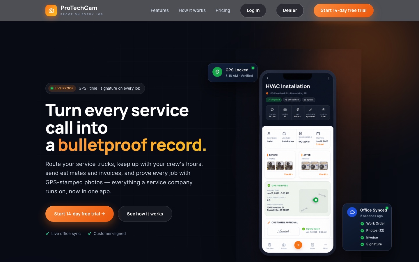 The ProTechCam website homepage